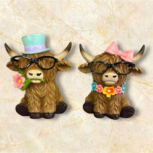 Cute Highland Cow Figurines with Glasses